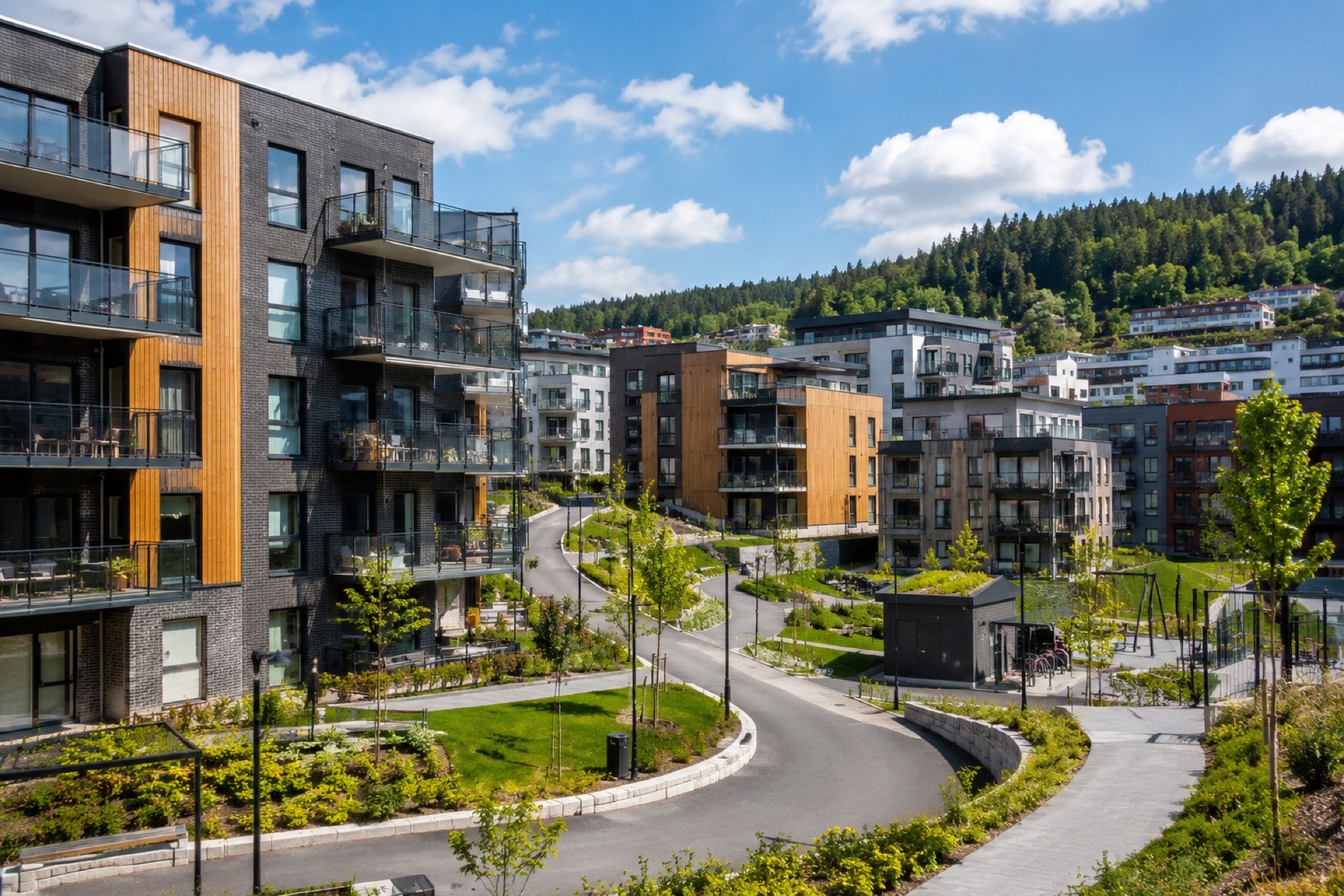 Nowoczesne bloki mieszkalne w Norwegii